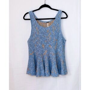 Free People Y2K Knit Peplum Sleeveless Tank Top Peplum Large Boho Fairy Cottage